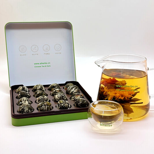 Handmade flower blooming tea ball gift box
