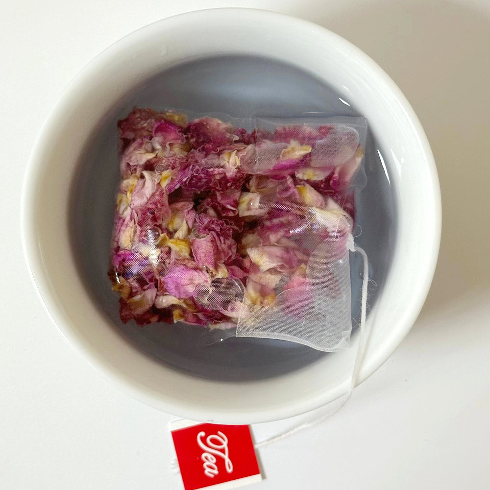 Empty Nylon disposable reverse-fold teabag with string and tag